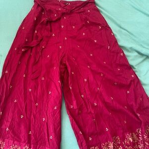 Chic Floral Women's Palazzo Pants in Red